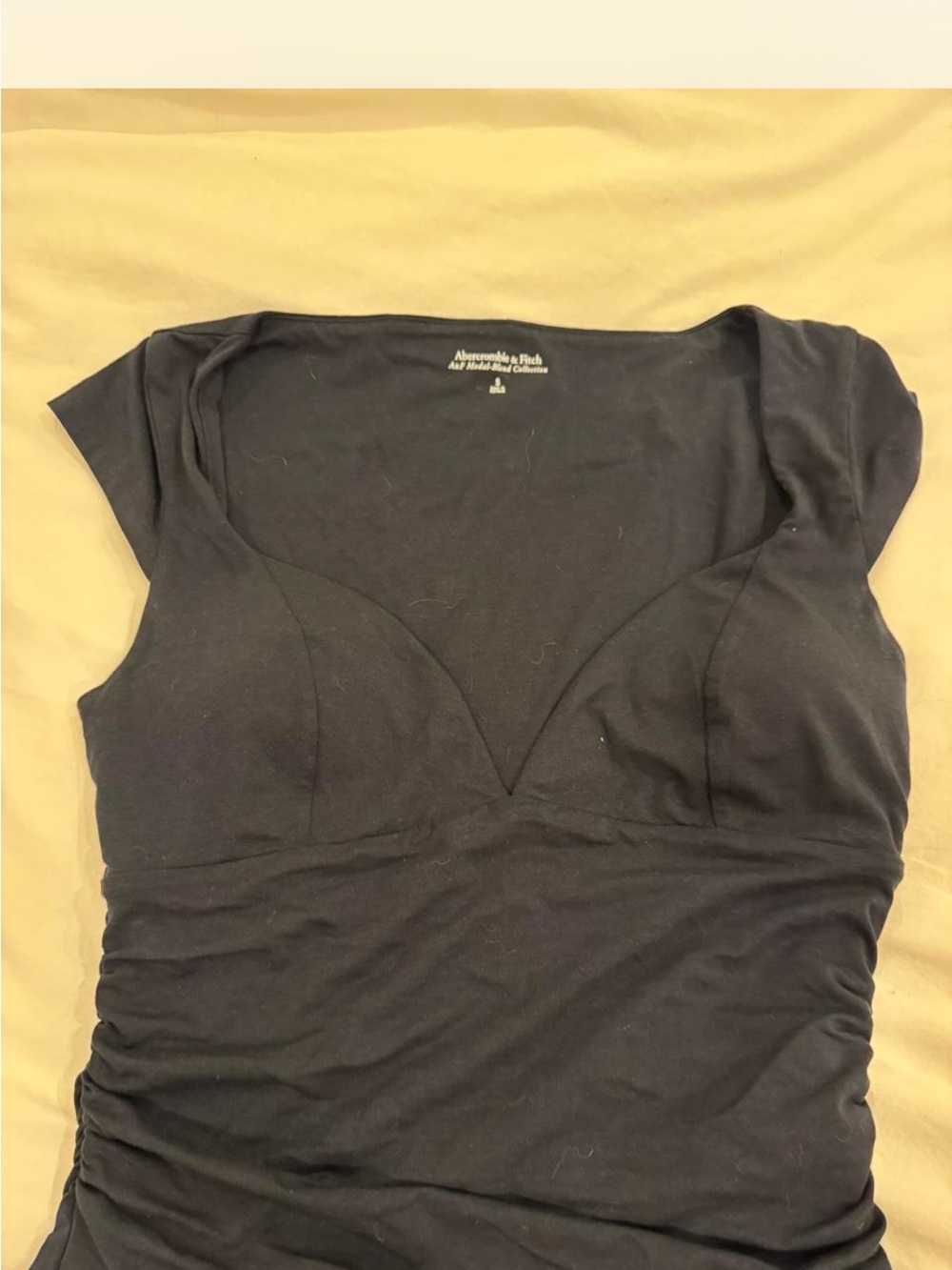 Abercrombie & Fitch Black Ruched V-Neck Cap Sleeve Top